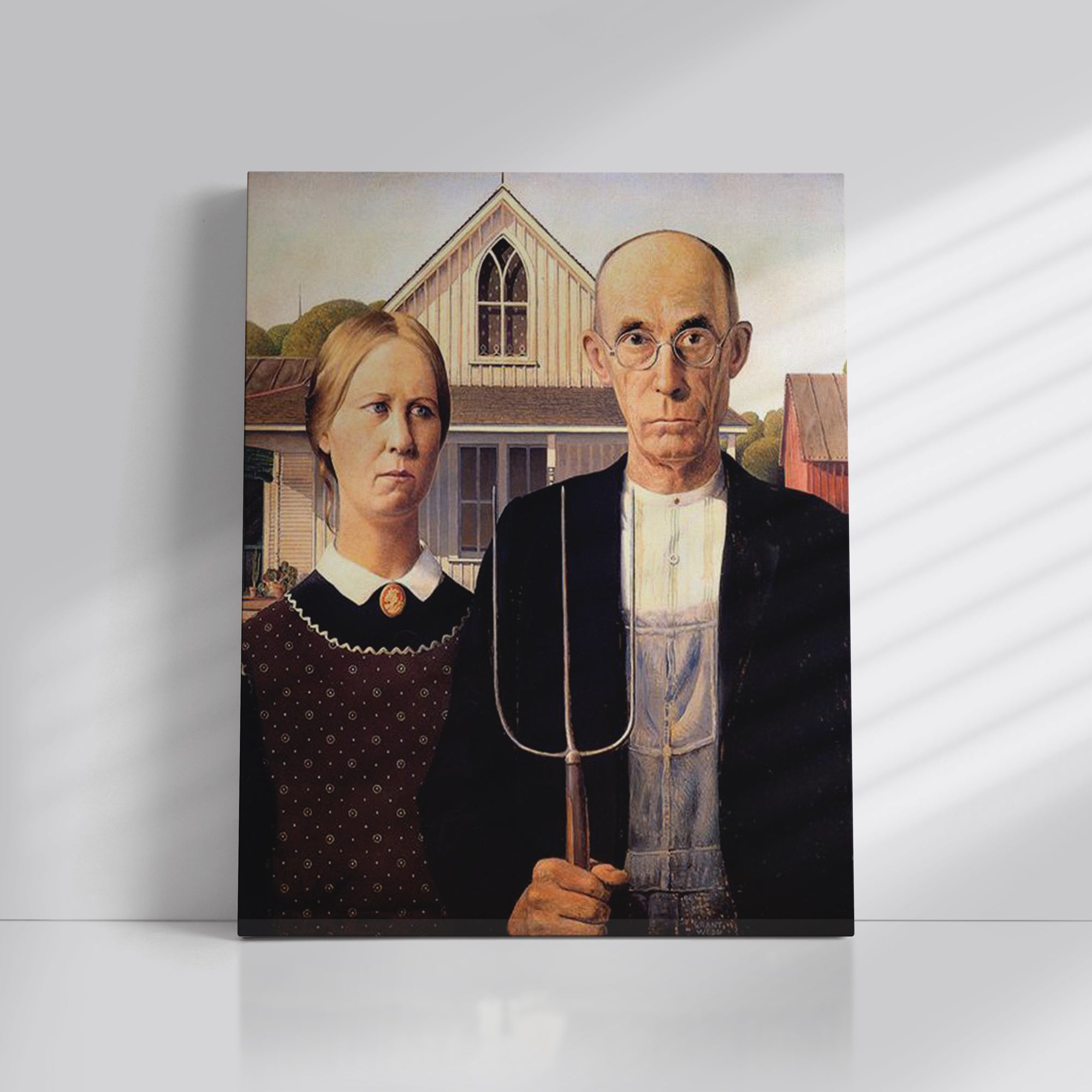 American Gothic by Grant Wood Reproduction Oil on Canvas – Blue
