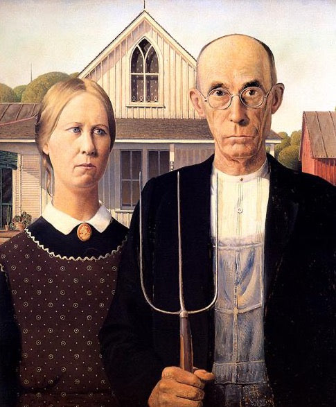 American Gothic by Grant Wood Reproduction Oil on Canvas by Blue Surf Art