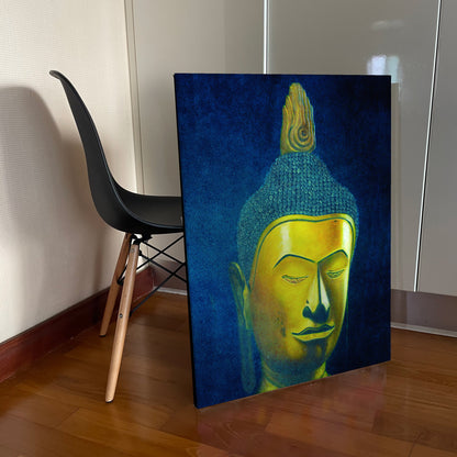 Indigo Buddha Portrait Oil Painting on Canvas showcase