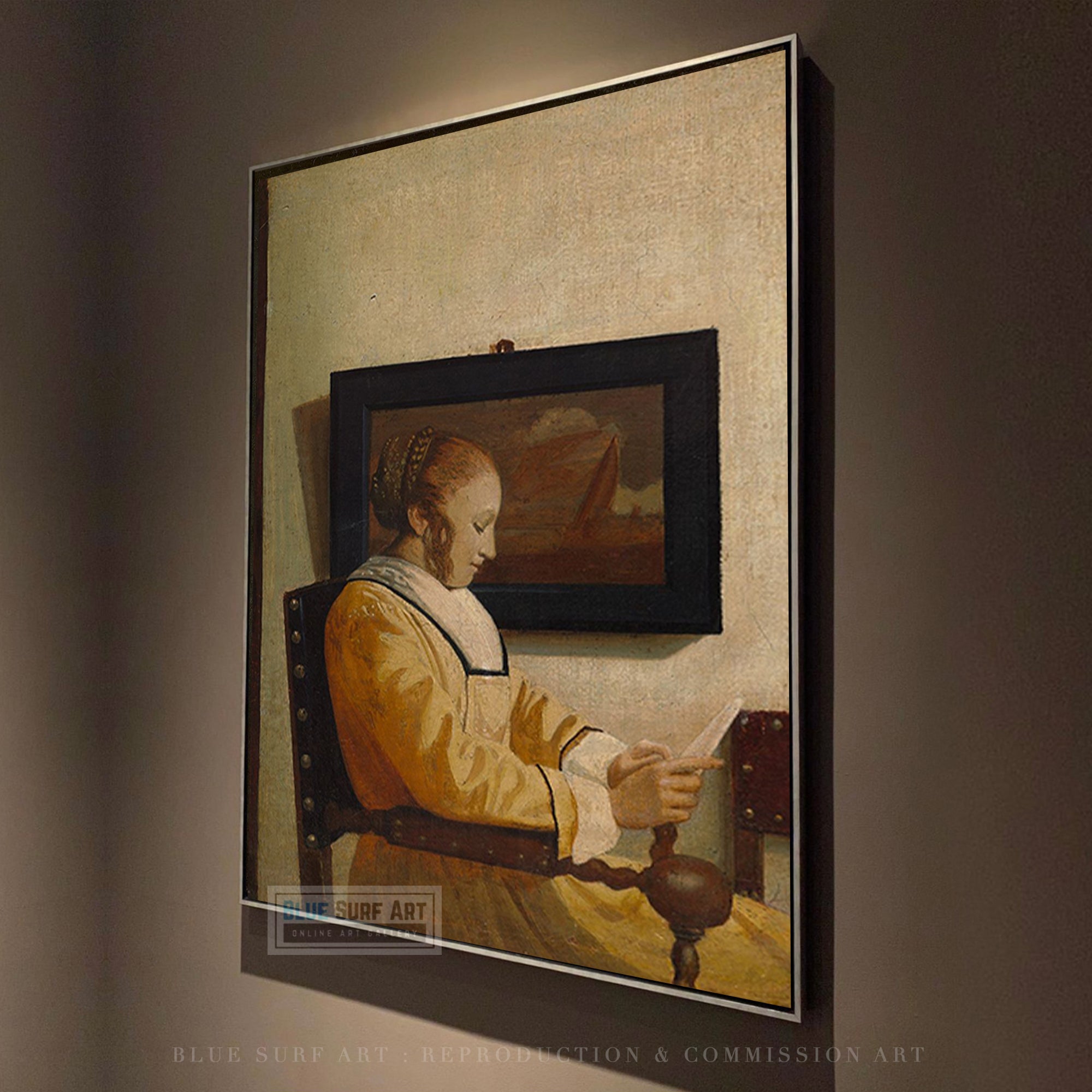 A Young Woman Reading by Johannes Vermeer Reproduction Painting by Blue Surf Art