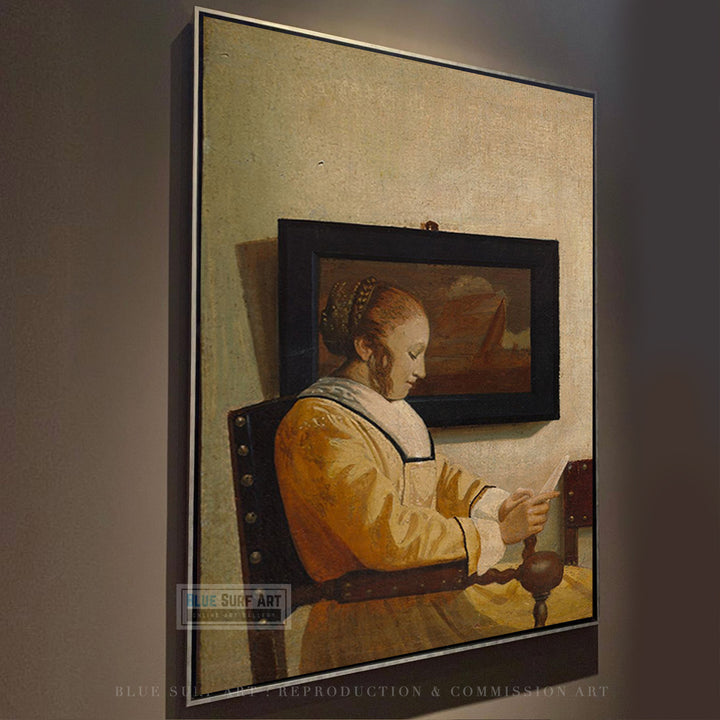 A Young Woman Reading by Johannes Vermeer Reproduction Painting by Blue Surf Art