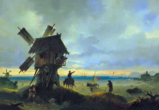 Windmill on the Sea Coast by Ivan Aivazovsky Reproduction Painting by Blue Surf Art