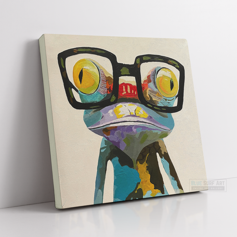Frog with glasses, frog nerd art, Geek frog wall art, oil painting art, kid room art - 3
