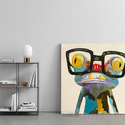 Frog with glasses, frog nerd art, Geek frog wall art, oil painting art, kid room art 