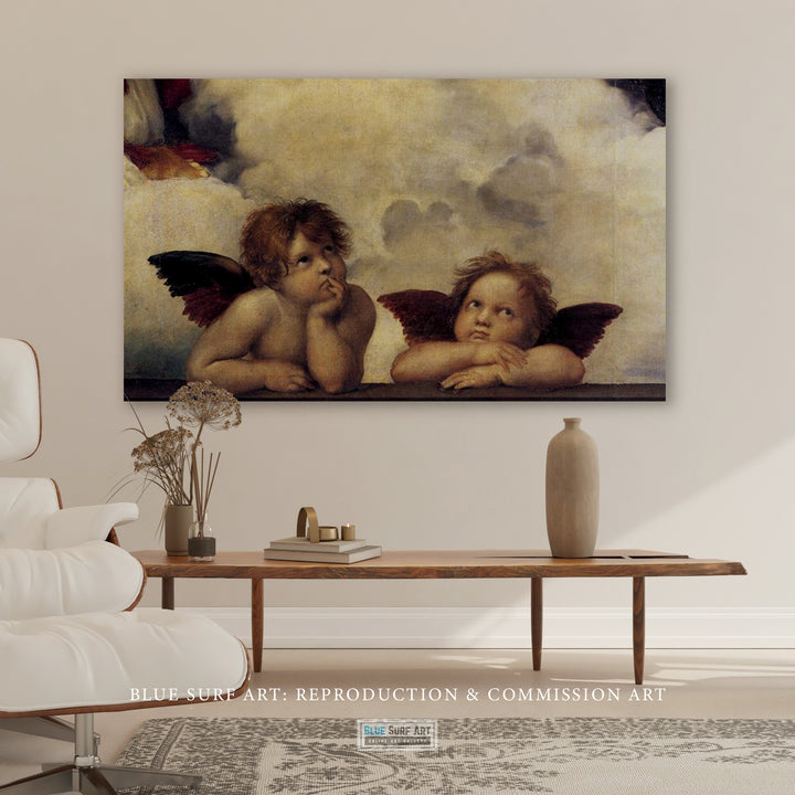 Putti, detail from The Sistine Madonna by Raphael Reproduction for sale by Blue Surf Art