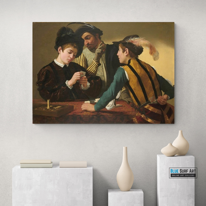 Cardsharps by Caravaggio, Reproduction painting by Blue Surf Art, Living room wall art painting, 