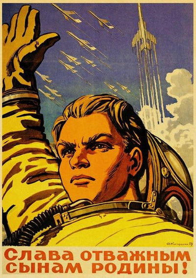 Vintage Russian Propaganda Man Put the Hand Up Poster Art