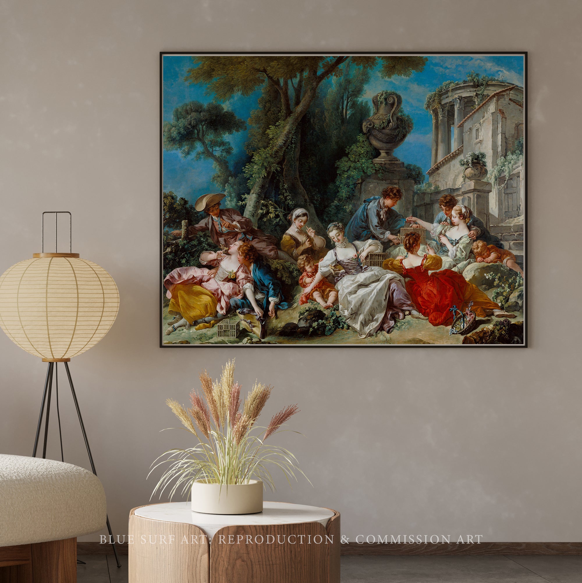 The Bird Catchers by Francois Boucher Handmade Reproduction  - Blue Surf Art - 2