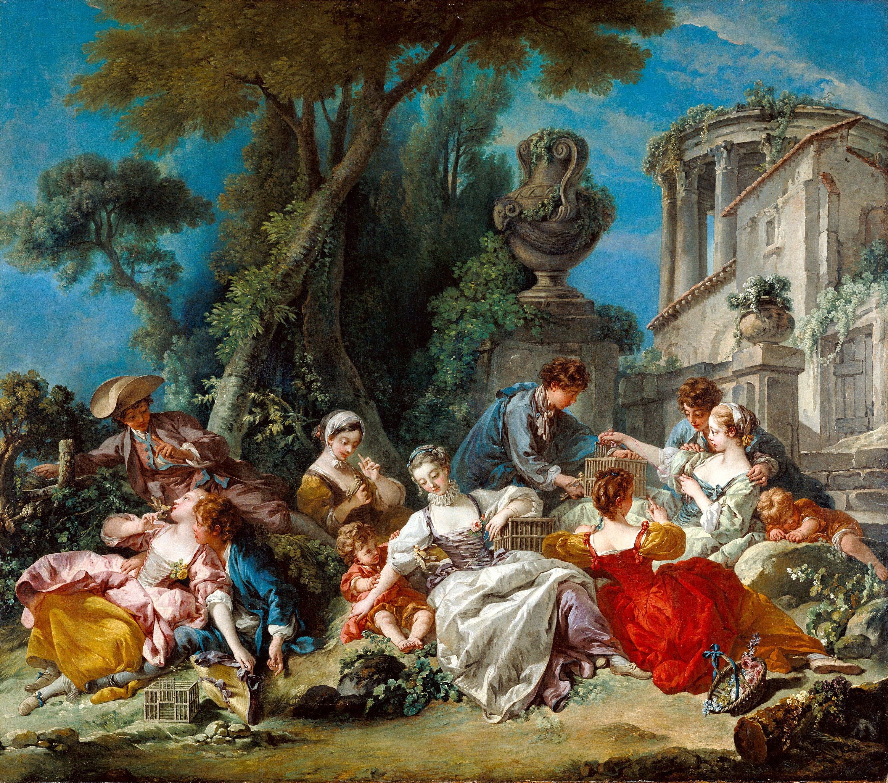The Bird Catchers by Francois Boucher Handmade Reproduction  - Blue Surf Art