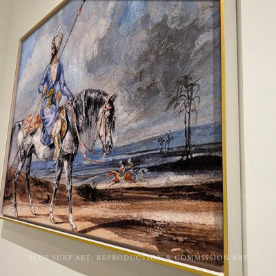 A Turkish Man on a Grey Horse by Eugène Delacroix Reproduction Painting by Blue Surf Art - side view