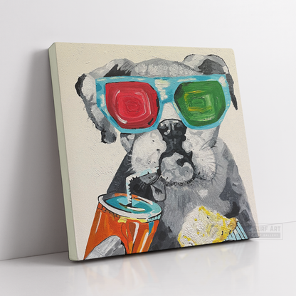 Pug Holding Coca Cola Popcorn and Wearing Sunglasses Wall Art Painting 100% Handmade