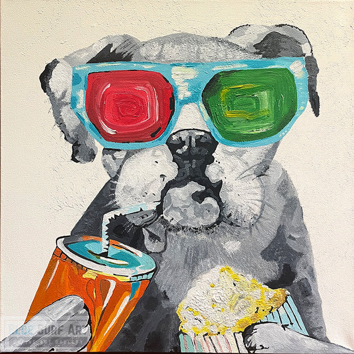 Pug Holding Coca Cola Popcorn and Wearing Sunglasses Wall Art Painting 100% Handmade