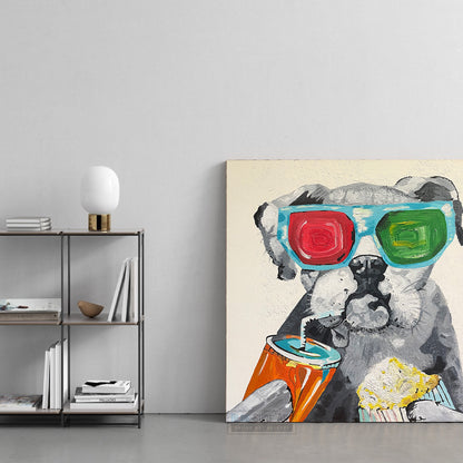 Pug Holding Coca Cola Popcorn and Wearing Sunglasses Wall Art Painting 100% Handmade