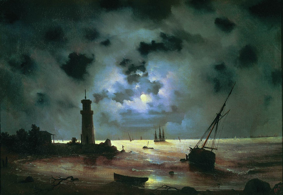 Sea coast at night. Near the beacon by Ivan Aivazovsky Reproduction Painting