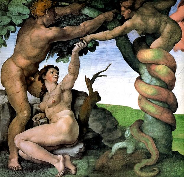 Adam and Eve by Michelangelo Reproduction for Sale - Blue Surf Art