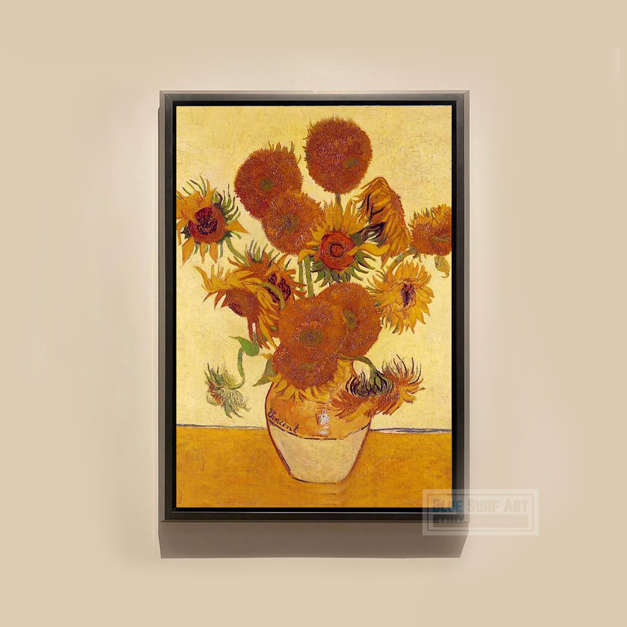 Sunflowers, 1888 by Vincent van Gogh, reproduction, blue surf art, flowers art