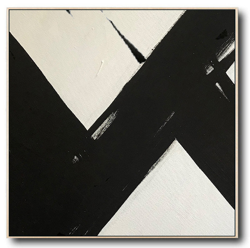 Large Abstract Painting On Canvas, Black and White Square Size Painting