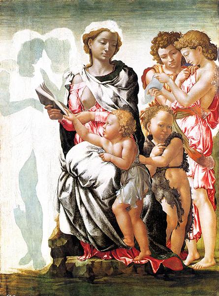 The Virgin and Child with Saint John and Angels (Manchester Madonna) by Michelangelo Reproduction for Sale by Blue Surf Art