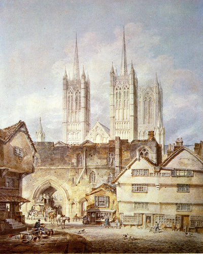 Cathedral Church at Lincoln by J. M. W. Turner. Turner artworks, Turner canvas art, J. M. W. Turner oil painting, Turner reproduction for sale. Landscape paintings, Turner art decor, Turner oil painting on canvas, Blue Surf Art