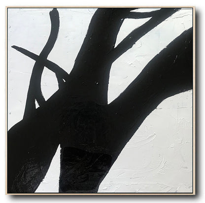 Large Abstract Minimalist Painting On Canvas, Black and White Square Size Painting 1