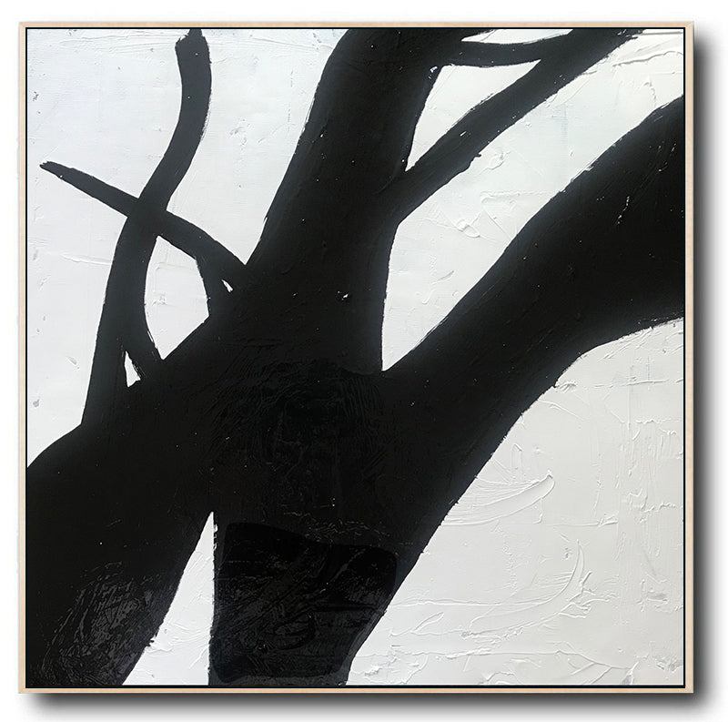 Large Abstract Minimalist Painting On Canvas, Black and White Square Size Painting 1