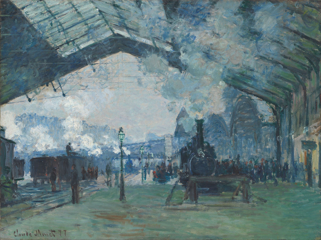 Arrival of the Normandy Train, Gare Saint-Lazare by Claude Monet, blue surf art