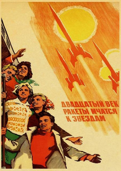 Soviet Propaganda Spacecraft Vintage Poster Art