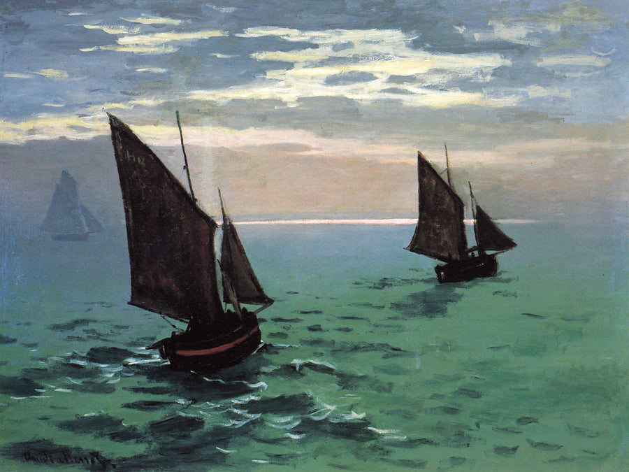 Fishing Boats at Sea by Claude Monet. Blue Surf Art, Reproduction Wall Art