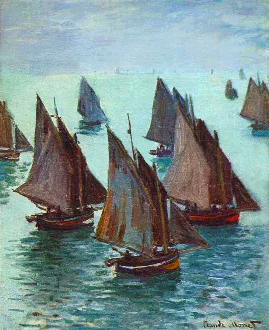 Fishing Boats, Calm Sea by Claude Monet. Reproduction Wall Art, Boat painting, Sailing, boat on water, boat painting, seas art