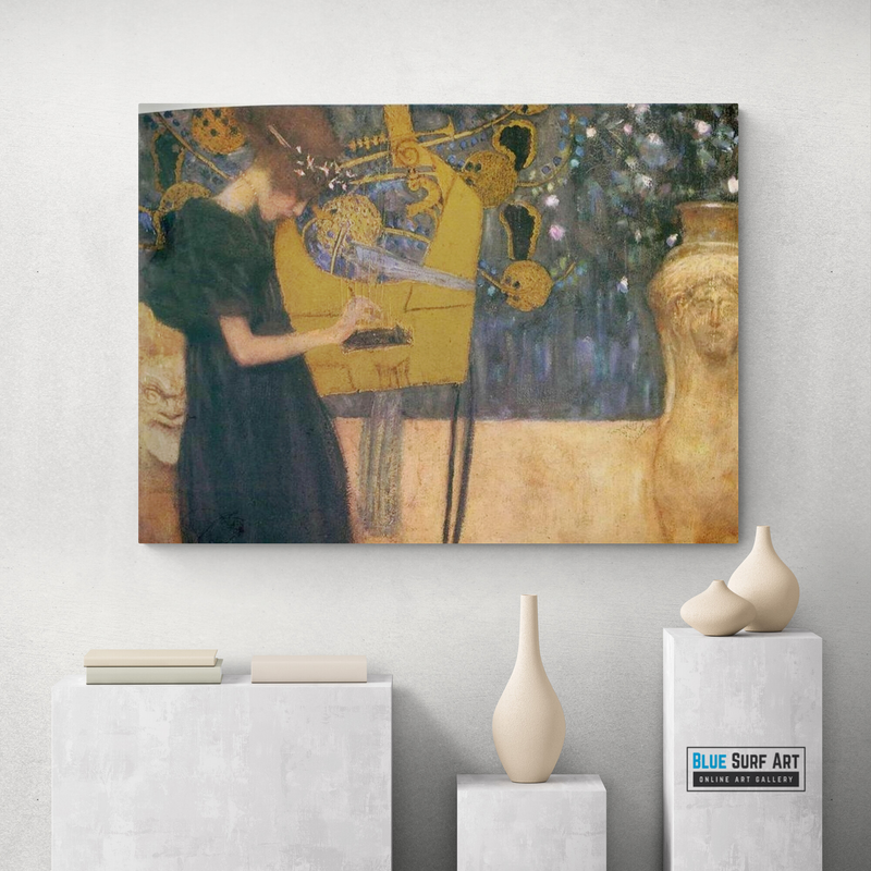 Music by Gustav Klimt, reproduction painting, living room wall art painting, Klimt wall art