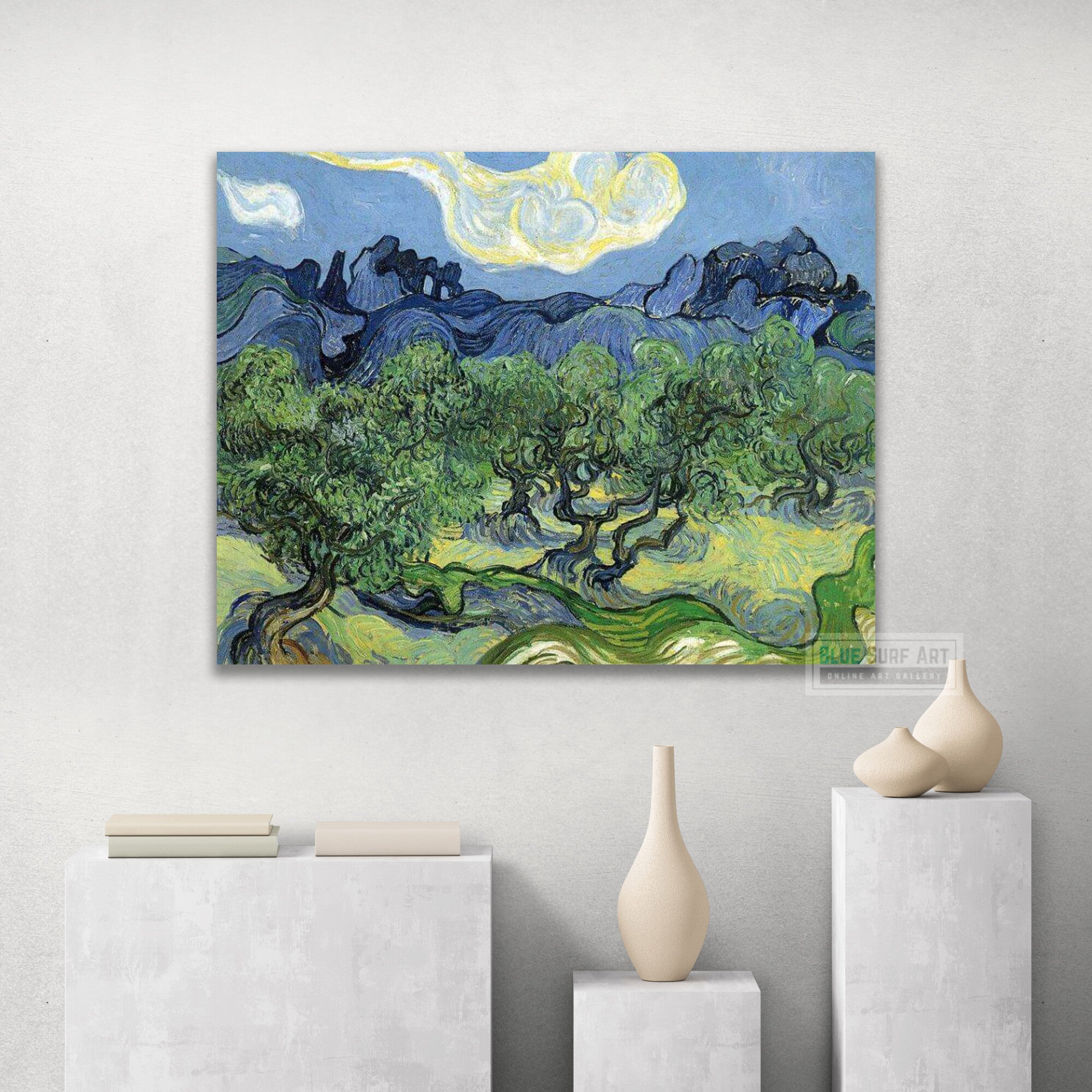 Landscape with Olive Trees, 1889 by Vincent van Gogh. Reproduction by Blue Surf Art