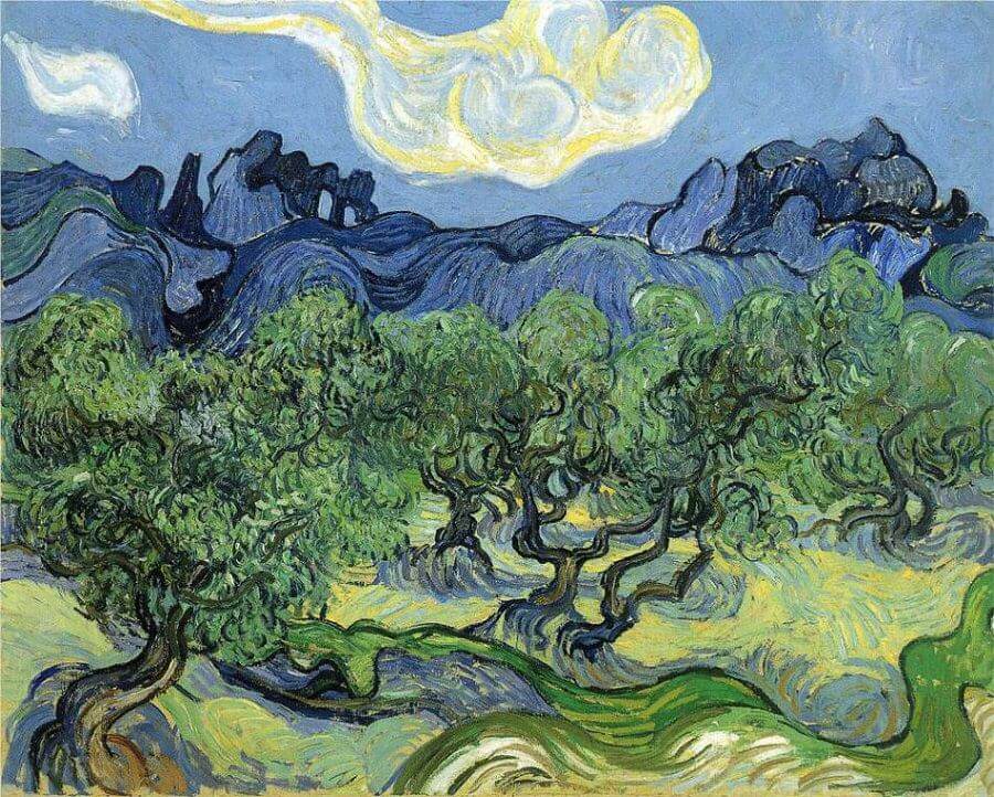 Landscape with Olive Trees, 1889 by Vincent van Gogh. Reproduction by Blue Surf Art