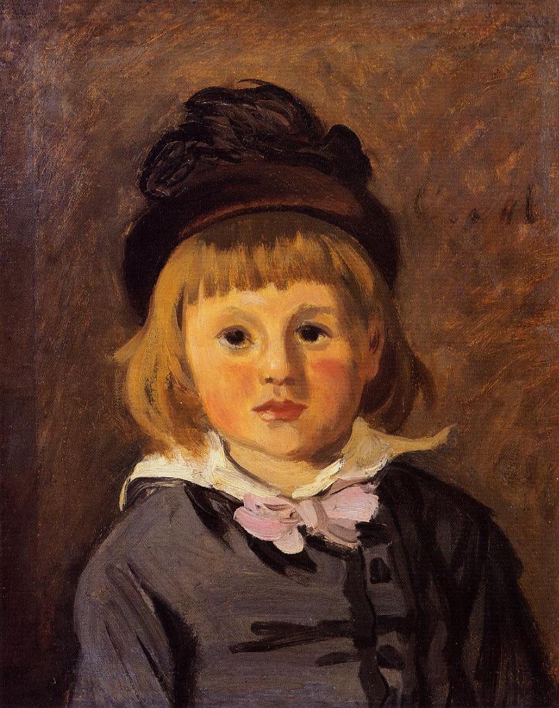 Portrait of Jean Monet Wearing a Hat with a Pompom by Claude Monet. Reproduction, wall art painting, blue surf art
