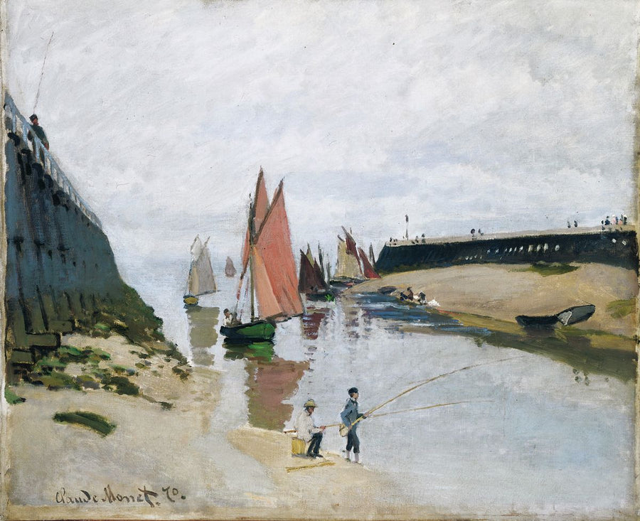 Entrance to the Port of Trouville by Claude Monet. Reproduction, oil painting on canvas, wall art, blue surf art