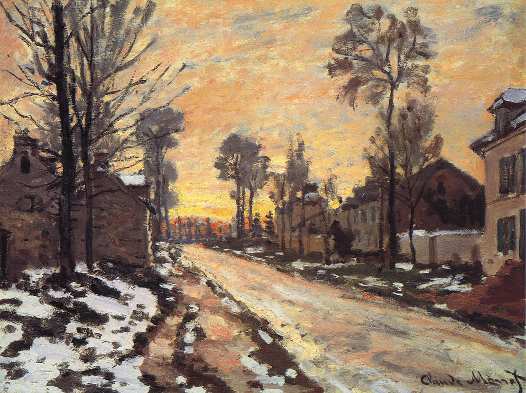 Road at Louveciennes, Melting Snow, Sunset by Claude Monet