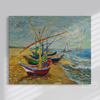 Fishing Boats On The Beach, 1888 by Vincent van Gogh - Reproduction by Blue Surf Art