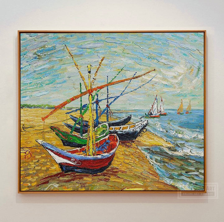 Fishing Boats On The Beach, 1888 by Vincent van Gogh - Reproduction by Blue Surf Art