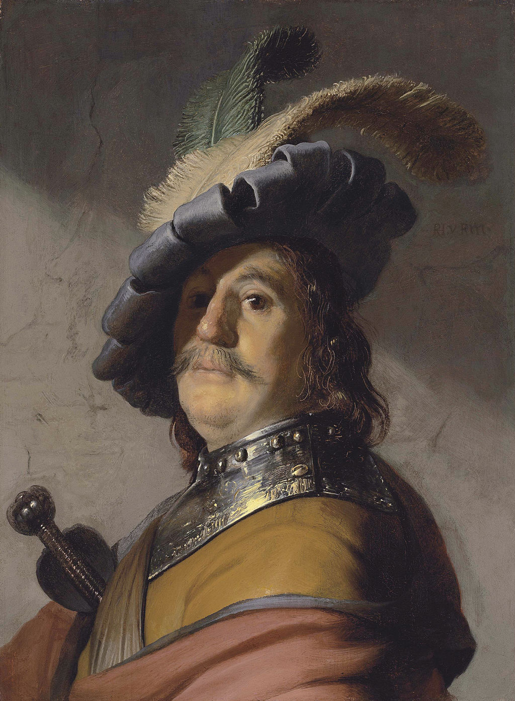 Bust of a Man Wearing a Gorget and Plumed Beret by Rembrandt Wall Art Reproduction for Sale by Blue Surf Art