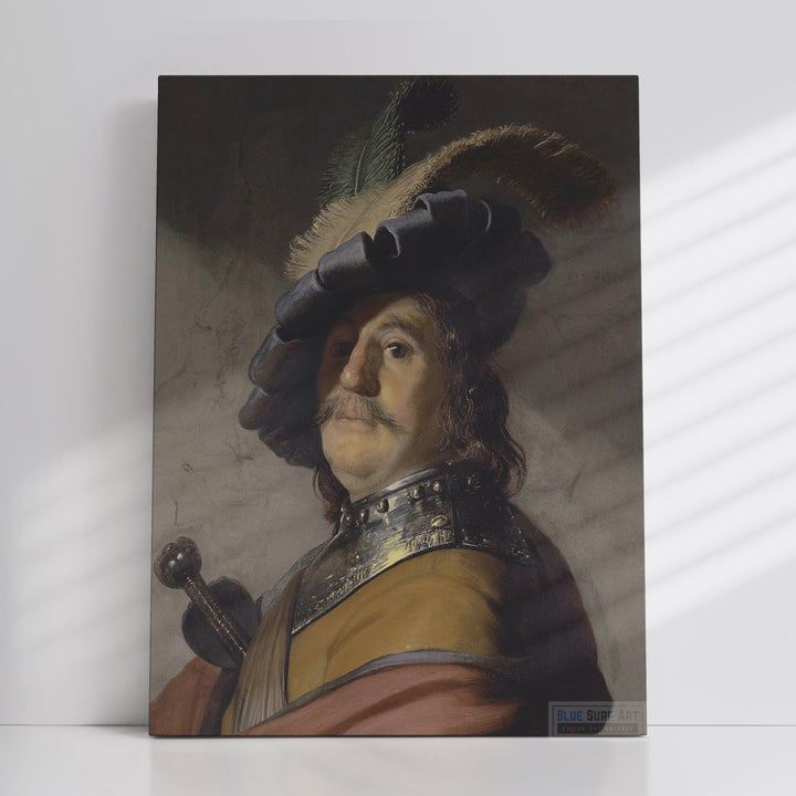 Bust of a Man Wearing a Gorget and Plumed Beret by Rembrandt Wall Art Reproduction for Sale by Blue Surf Art - 1