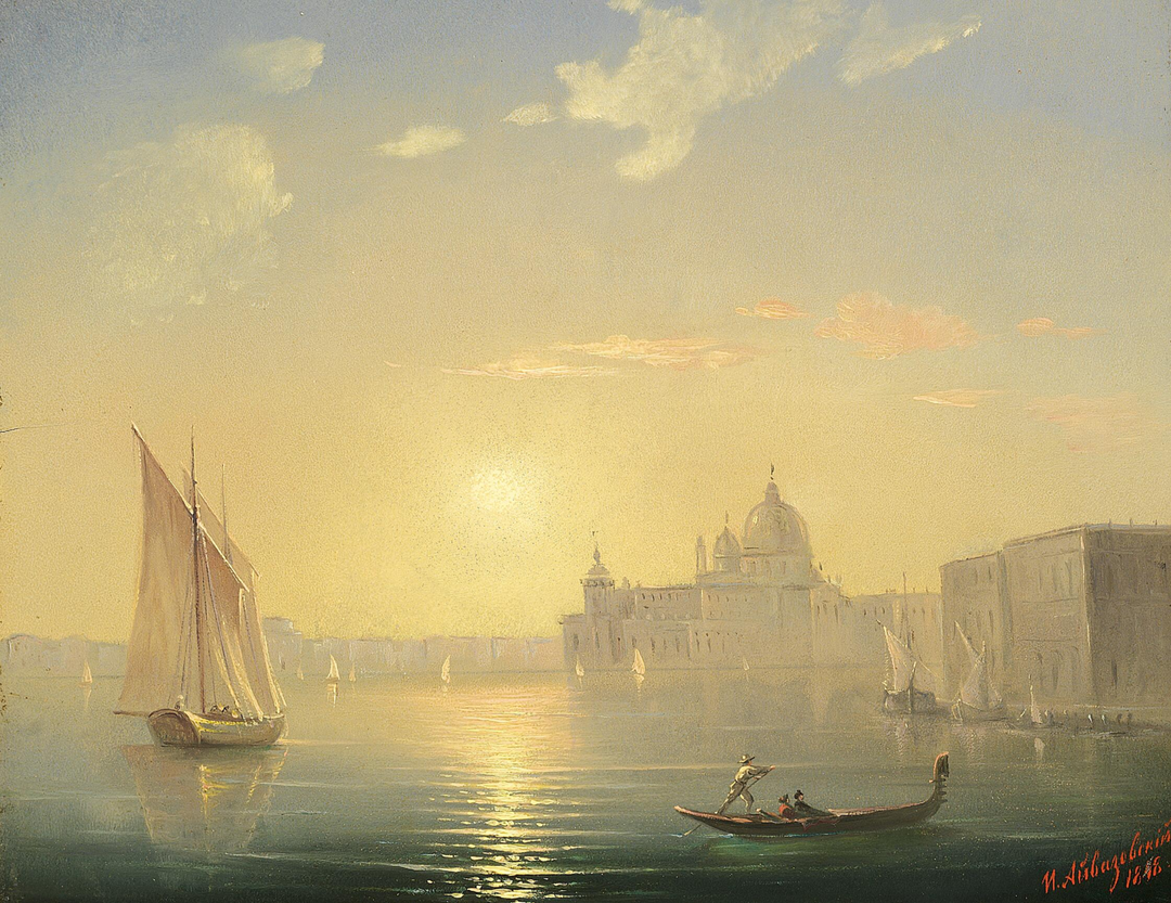 The Canal Grande with a view of Santa Maria della Salute at sunset Painting by Ivan Aivazovsky Reproduction