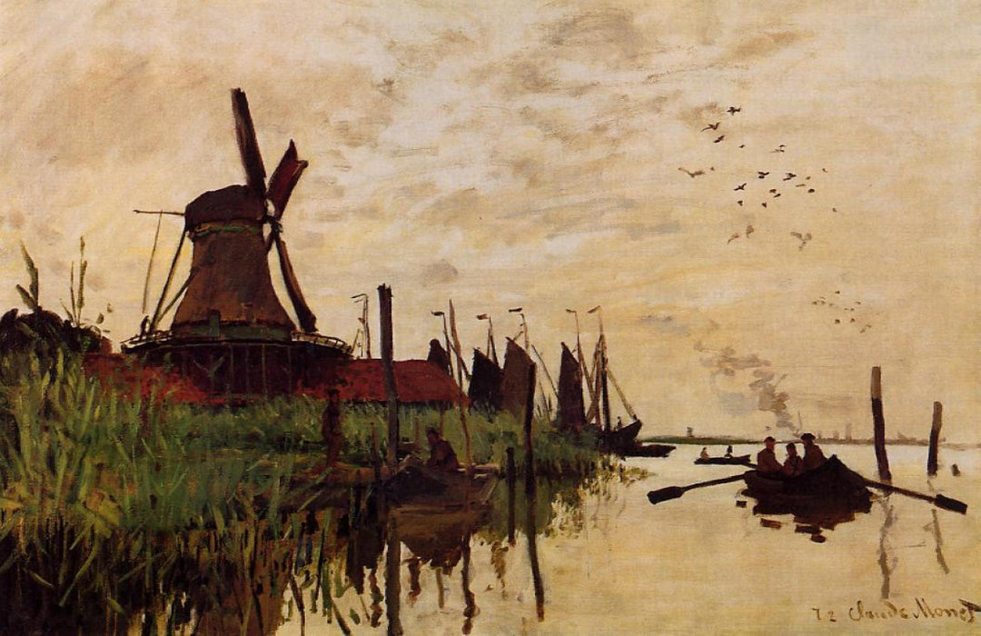 Windmill at Zaandam by Claude Monet. Monet reproduction, oil on canvas, wall art home decor