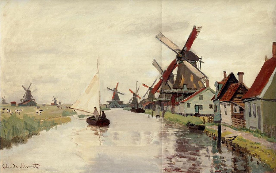 Windmills in Holland  by Claude Monet. reproduction painting, wall art home decor