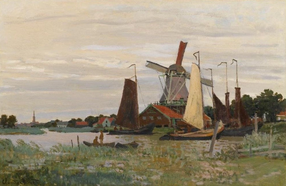 Windmill at Zaandam by Claude Monet. reproduction, wall art, painting, home decor, reproduction 
