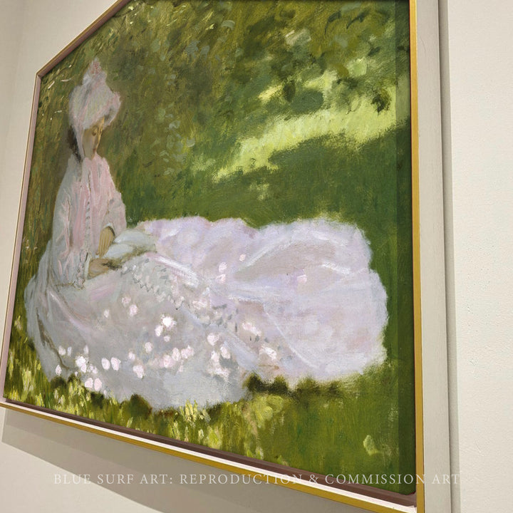 A Woman Reading by Claude Monet, Reproduction for Sale I Blue Surf Art - side way