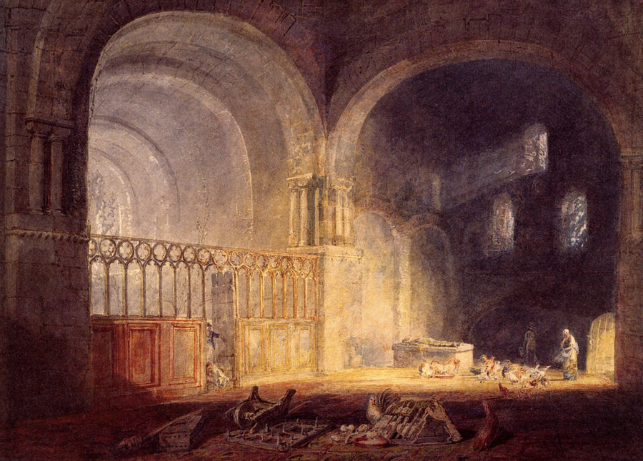 Transept of Ewenny Priory, Glamorganshire by J. M. W. Turner. Turner artworks, Turner canvas art, J. M. W. Turner oil painting, Turner reproduction for sale. Landscape paintings, Turner art decor, Turner oil painting on canvas, Blue Surf Art
