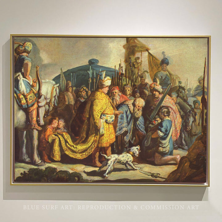 David with the Head of Goliath before Saul Painting by Rembrandt Wall Art Reproduction for Sale by Blue Surf Art - 1