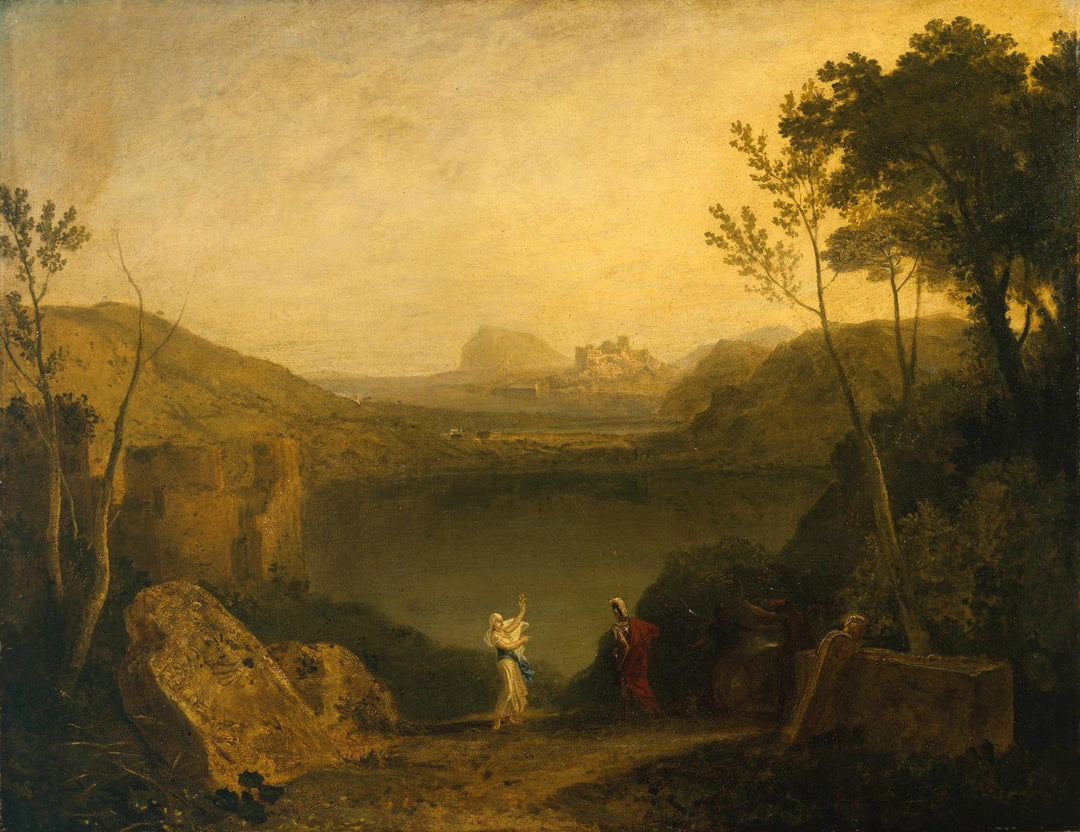 Aeneas and the Sibyl, Lake Avernus by J. M. W. Turner. Turner artworks, Turner canvas art, J. M. W. Turner oil painting, Turner reproduction for sale. Landscape paintings, Turner art decor, Turner oil painting on canvas, Blue Surf Art