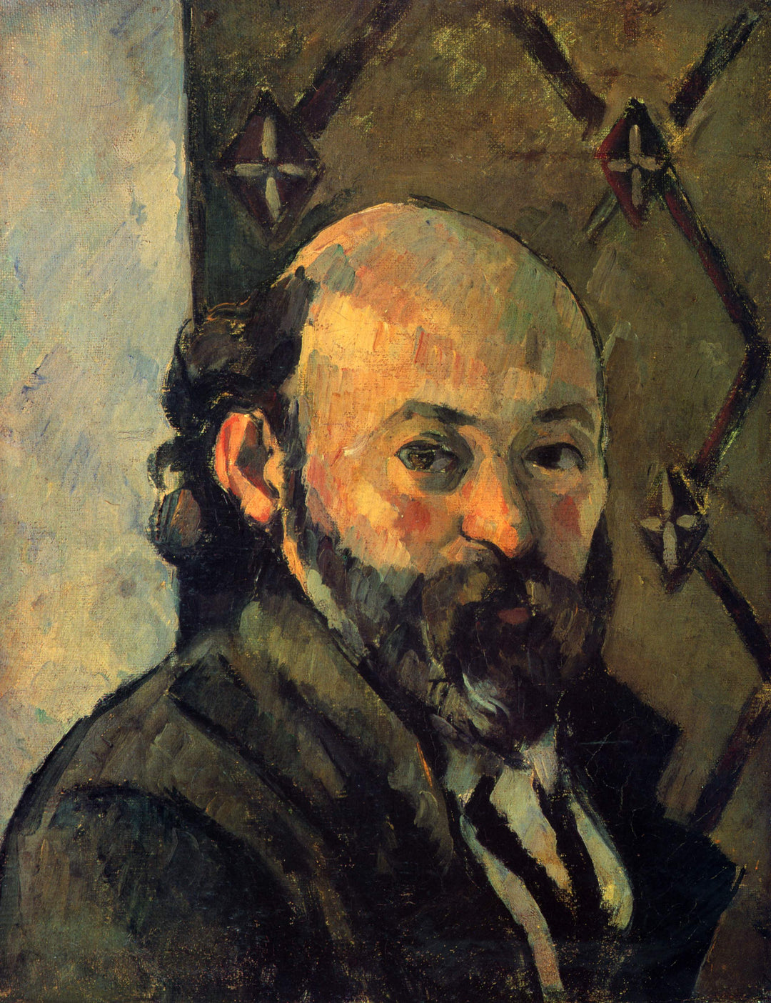 Self-portrait in front of olive wallpaper by Paul Cézanne Reproduction for Sale - Blue Surf Art