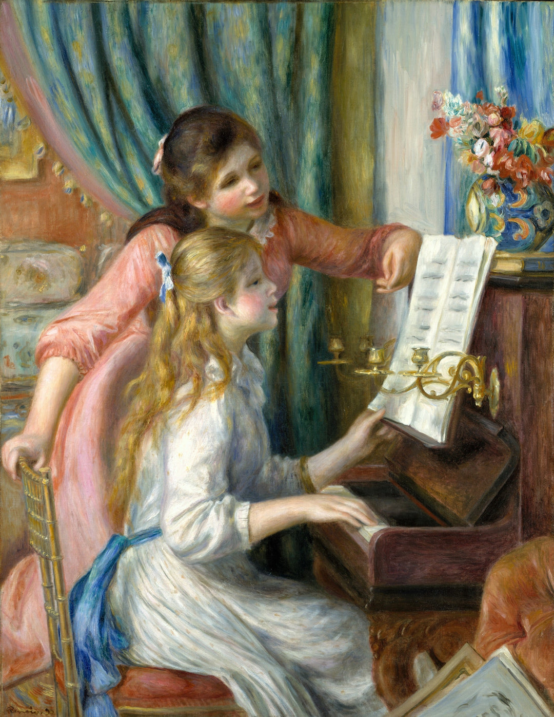 Two Young Girls at the Piano by Pierre-Auguste Renoir Reproduction for Sale by Blue Surf Art