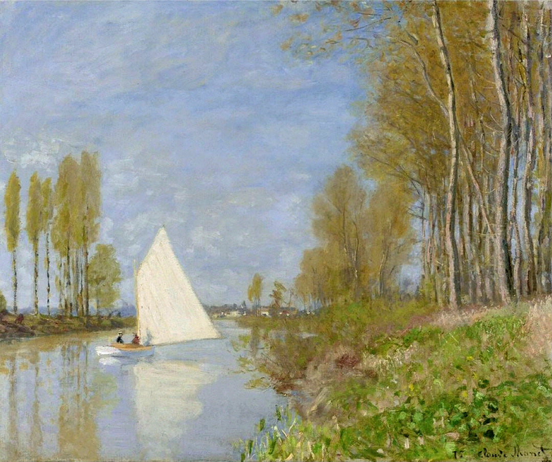 Small Boat on the Small Branch of the Seine at Argenteuil by Claude Monet. Monet artwork, Monet reproduction for sale, Monet canvas art, Monet wall art painting